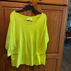 Caribbean Joe Neon Green Women's 3/4 sleeve top Size XL